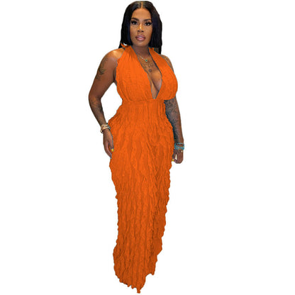 Clothing Spring Summer Wave Pattern Bandeau High Waist Jumpsuit