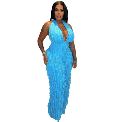 Clothing Spring Summer Wave Pattern Bandeau High Waist Jumpsuit
