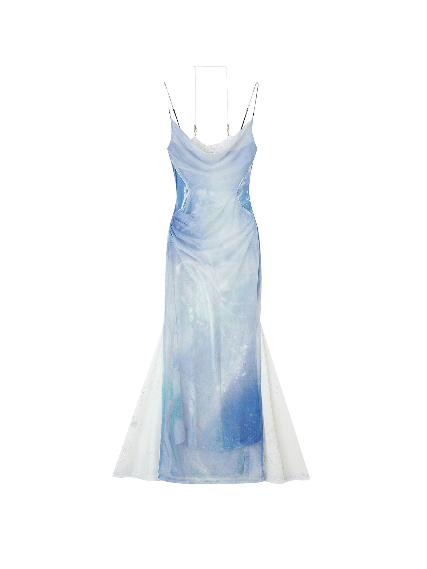 Sky Blue Watercolor Mermaid Maxi Dress Set