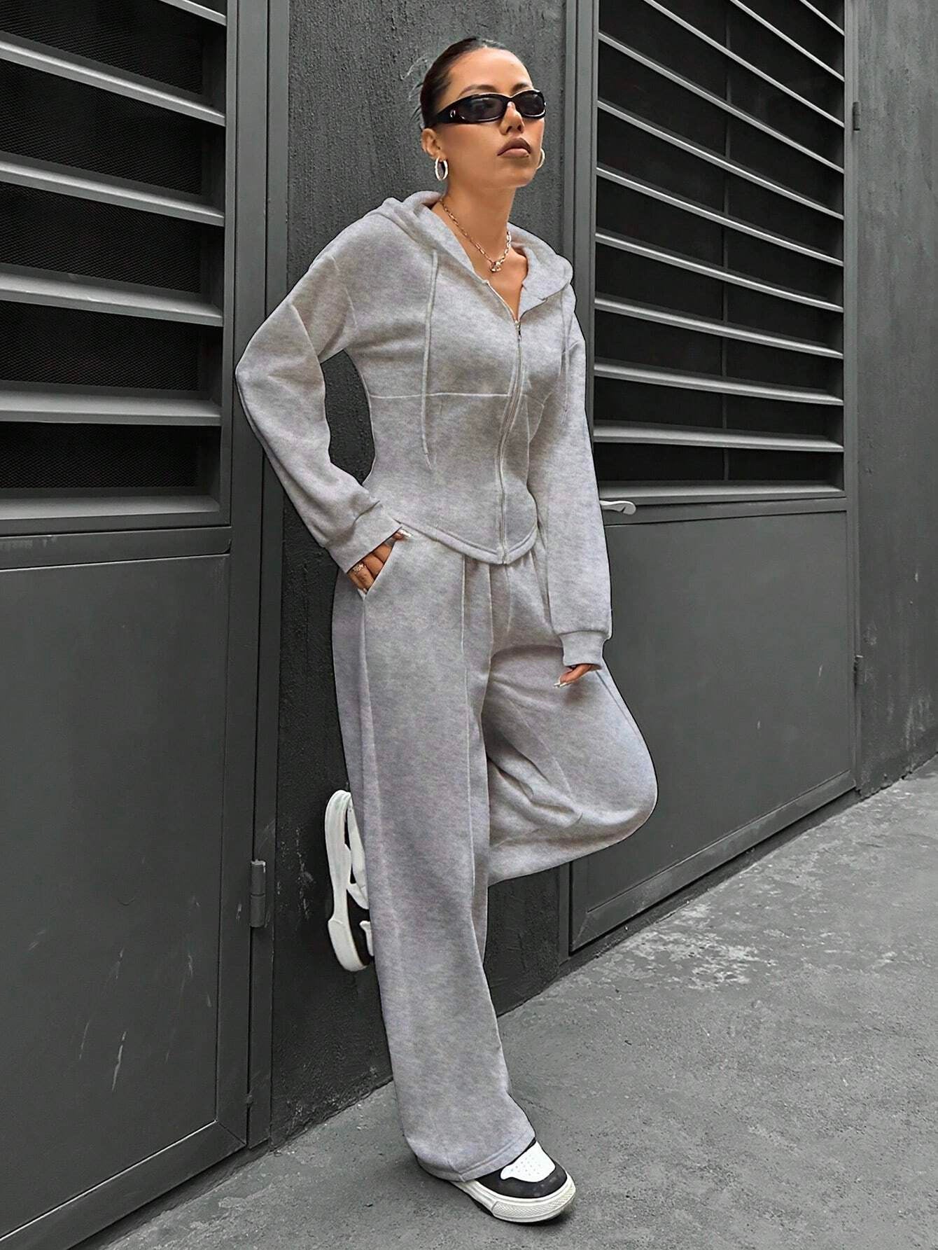 Spring Autumn Two Piece Set Hooded Cardigan Slim Fit