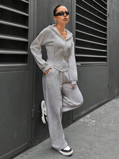 Spring Autumn Two Piece Set Hooded Cardigan Slim Fit