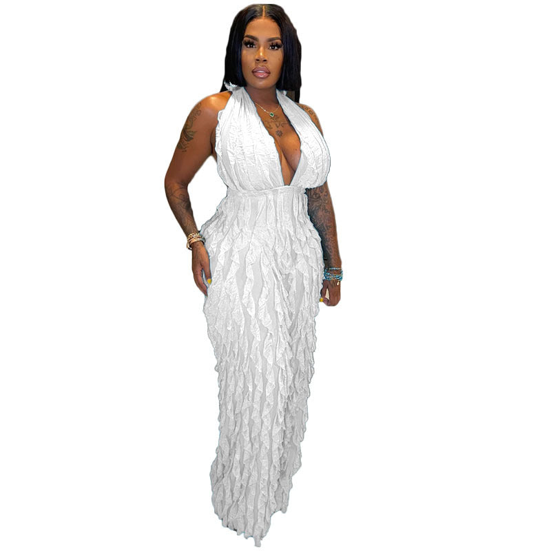 Clothing Spring Summer Wave Pattern Bandeau High Waist Jumpsuit