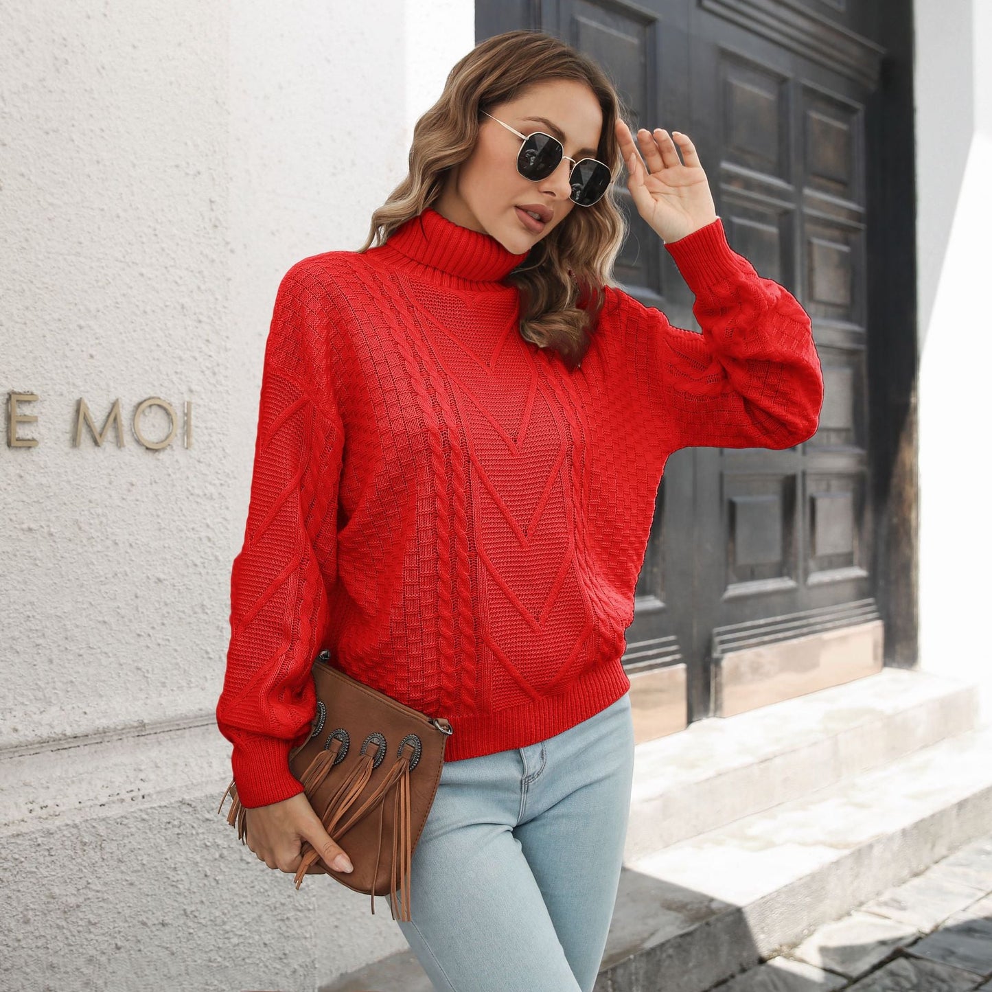 Design Three Dimensional Turtleneck Sweater Loose Autumn Winter Long Sleeve Sweater