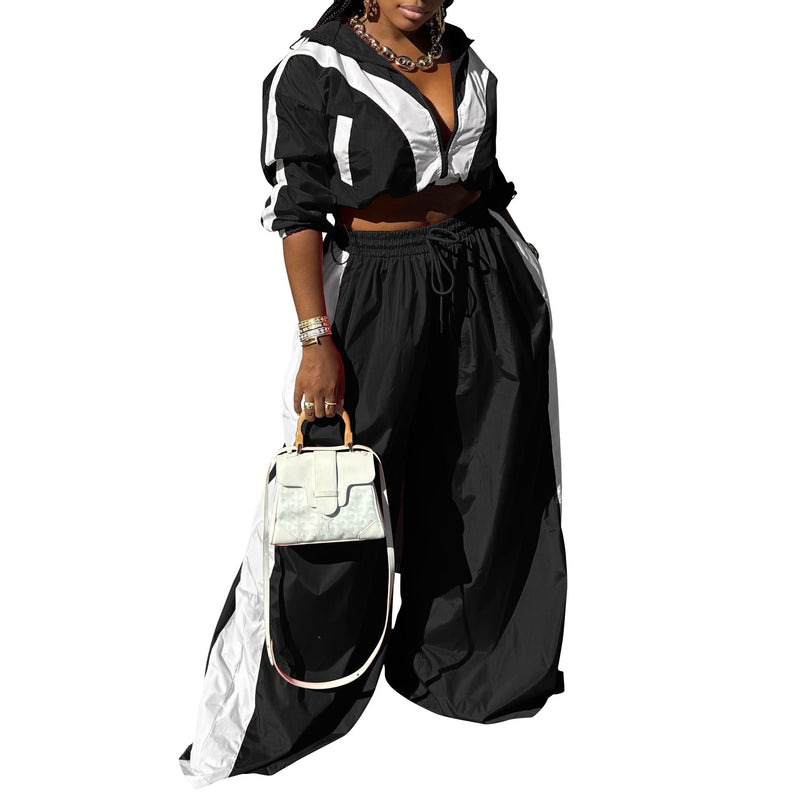 Clothing Sportswear Suit Woven Baggy Coat Two Piece Set Stitching Spring Autumn
