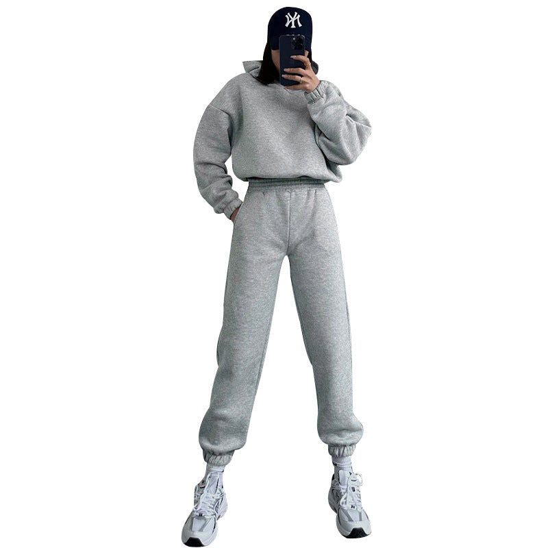 Autumn Winter Color Hooded Long Sleeve Sweater Clothing Trousers Suit