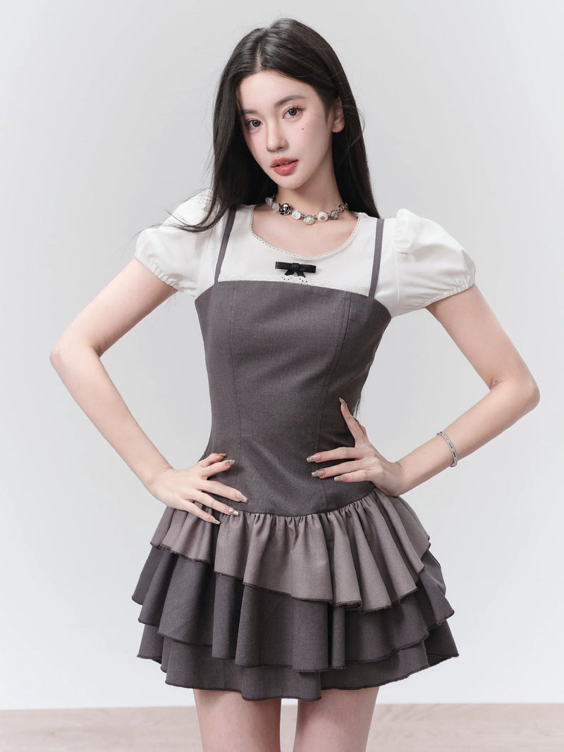 Charcoal : Strapless Ruffle-tier Mini Dress