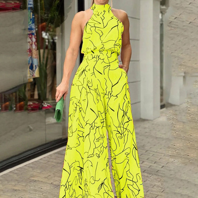Summer Clothing High Waist Lace Up Sleeveless Halter Trousers Jumpsuit