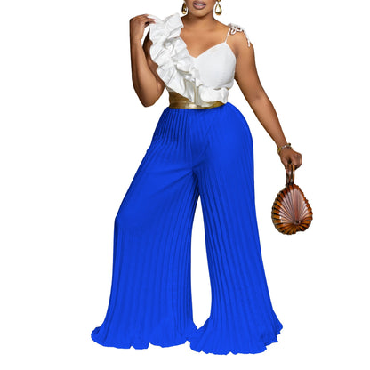 Clothing Ruffles Sleeveless Top Wide Leg Wide Leg Pants Set