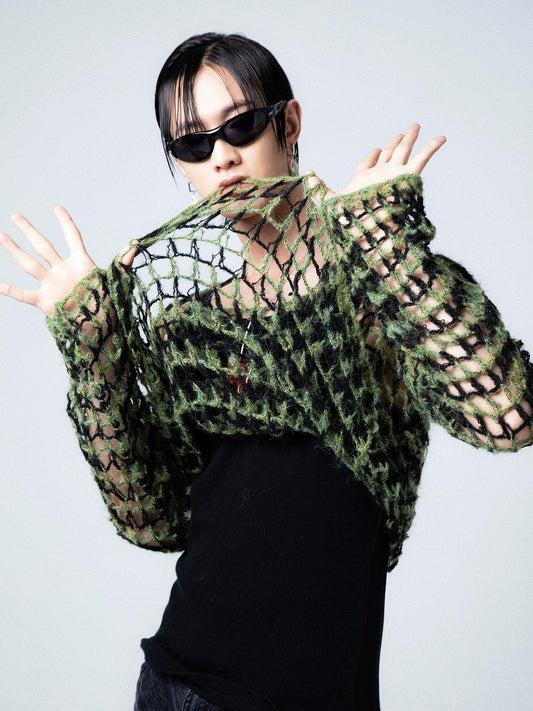 Two-tone Open Knit Sweater
