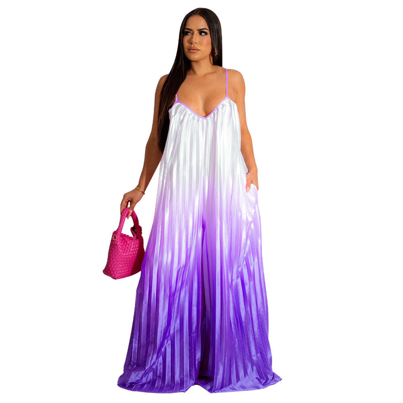 Clothing Deep V Plunge Sling Backless Wide Leg Pants Gradient Jumpsuit
