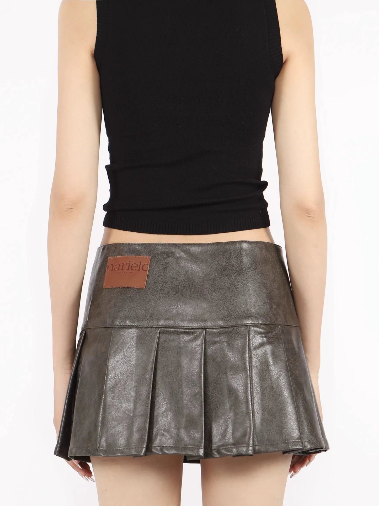 Buckled Leather Pleated Mini Skirt