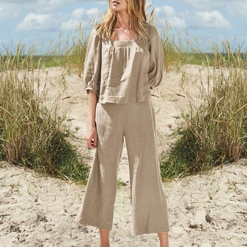 Clothing Color Pants Suit Cotton Linen Long Sleeve Loose Cotton Suit