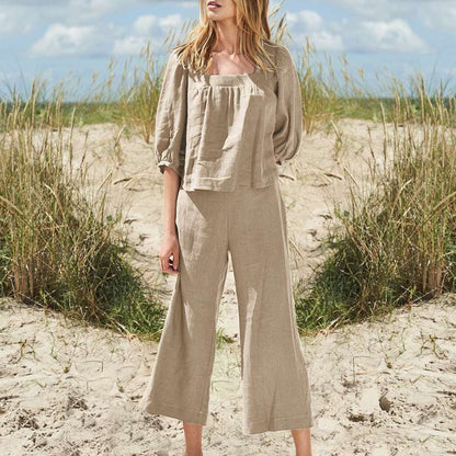 Clothing Color Pants Suit Cotton Linen Long Sleeve Loose Cotton Suit