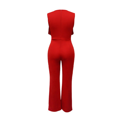 Wear Ruffled Sleeveless Straight Jumpsuit