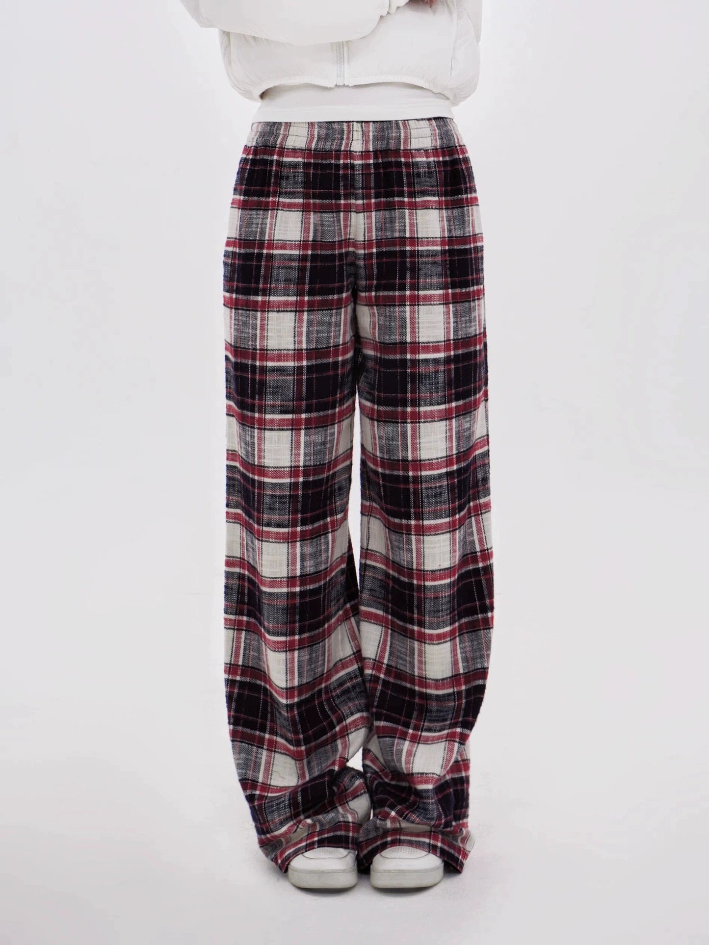 Red Plaid Wide-leg Floor-length Pants