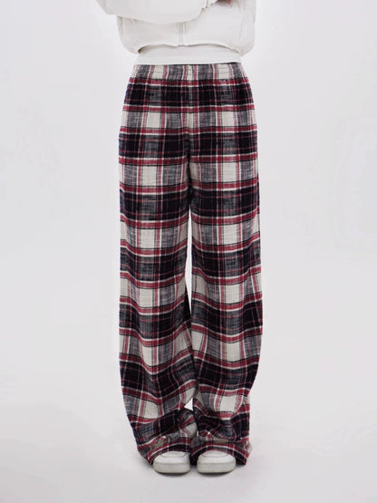 Red Plaid Wide-leg Floor-length Pants