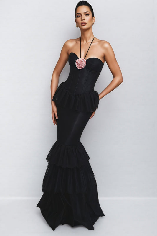 Bastien Black Lace Maxi Dress