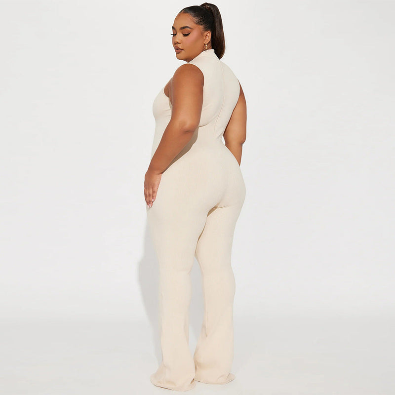 Jumpsuit Round Neck Sleeveless Color Bell Bottom Pants Tights Sports