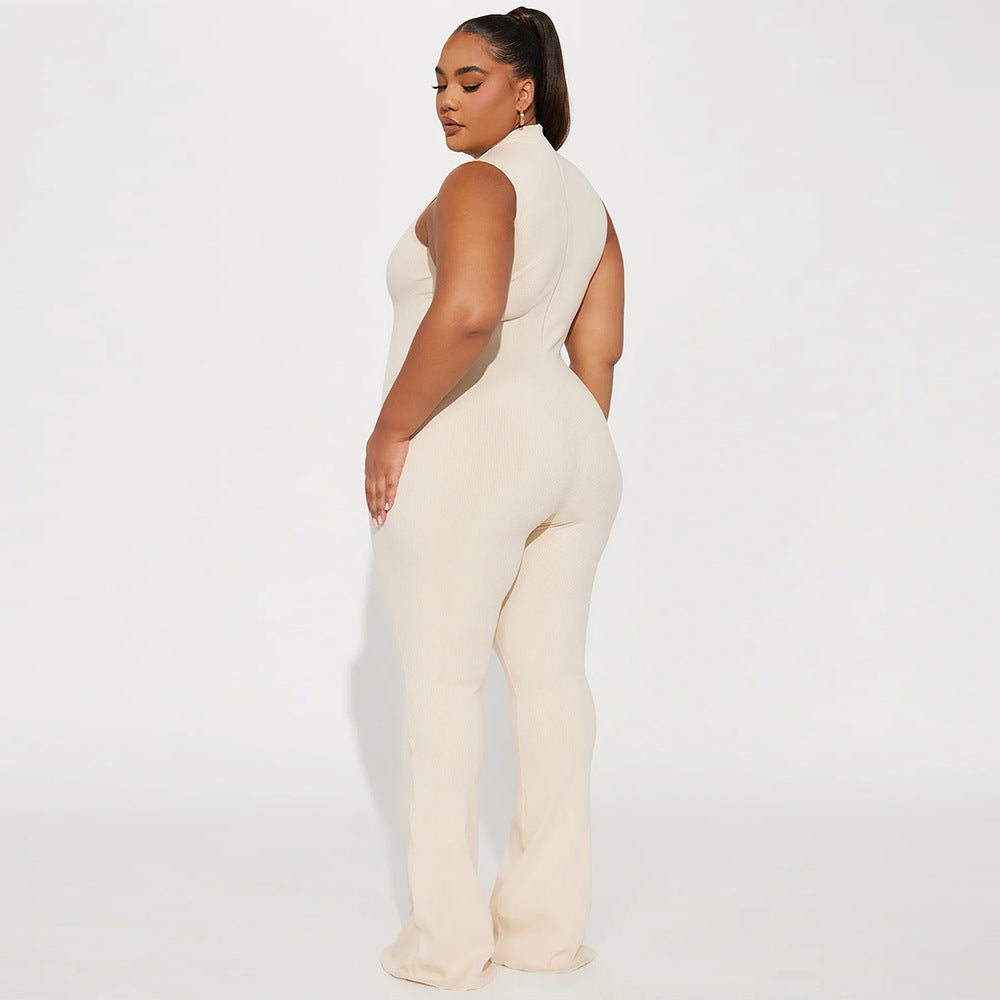 Jumpsuit Round Neck Sleeveless Color Bell Bottom Pants Tights Sports
