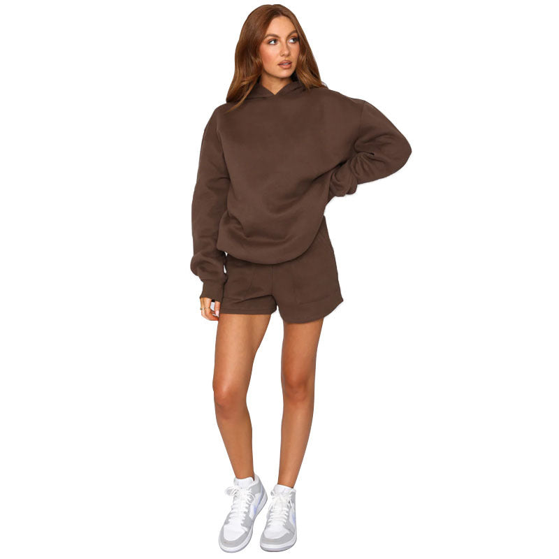 Autumn Winter Color Hooded Pullover Long Sleeve Sweaters Clothing Shorts Suit