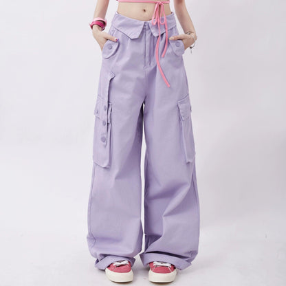 Rayohopp Ultra Wide-leg Cargo Pants - High-waisted Balloon Trousers With Multi-pocket Design (multiple Colors)