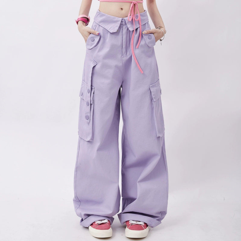 Rayohopp Ultra Wide-leg Cargo Pants - High-waisted Balloon Trousers With Multi-pocket Design (multiple Colors)