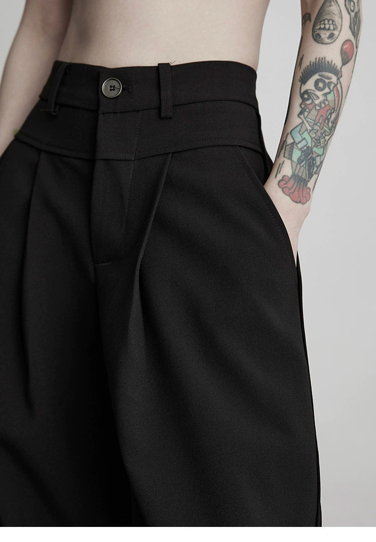 Black Pleated Wide-leg Pants
