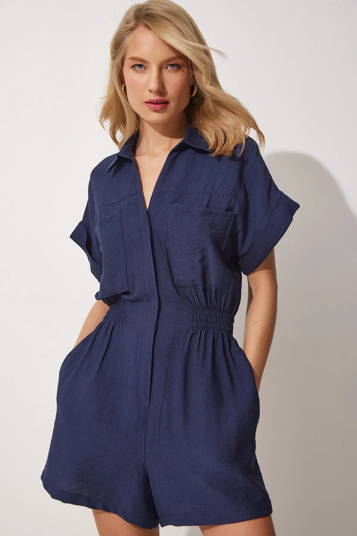 Short Sleeve Waist Controlled Loose Slimming Cotton Linen Wide Leg Shorts
