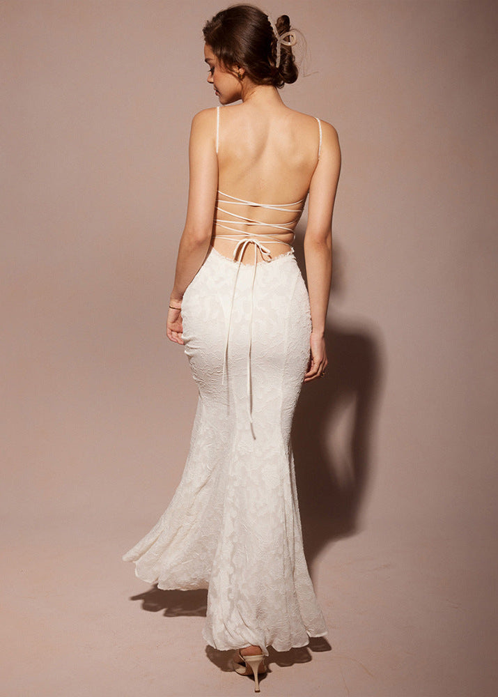 Seraphina - Lace-back Satin Maxi Dress