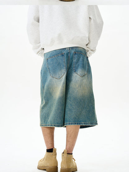 Faded Denim Wide Leg Shorts