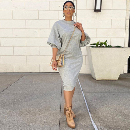 Spring Summer Five-point Lantern Sleeve Loose Large Long Sweater Dress
