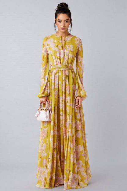 Giselle Lace Up Puff Sleeve Maxi Dress