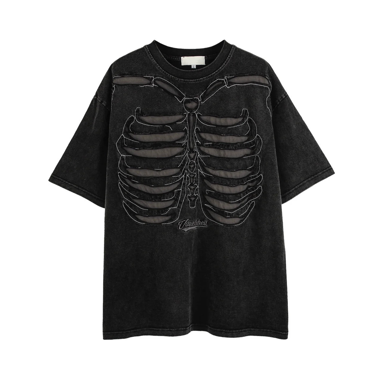 Skeleton Ribcage Mesh Cutout Oversized T-shirt