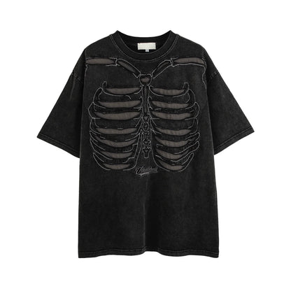 Skeleton Ribcage Mesh Cutout Oversized T-shirt