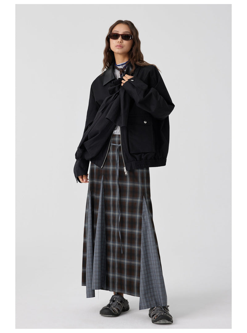 Plaid Asymmetric Panel Mermaid Long Skirt