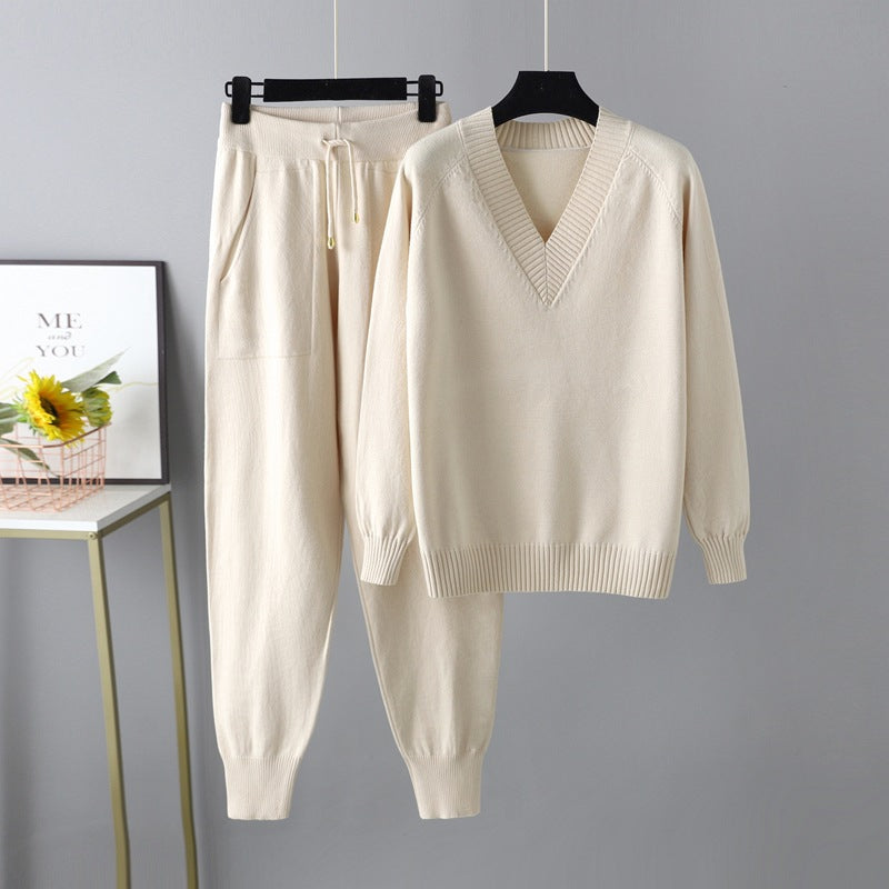 Autumn Winter Sweater Harem Pants Suit Russian Sweater Pullover Two Piece Set