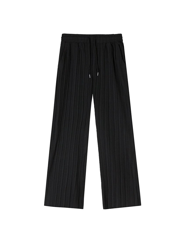 Ice Silk Pleated Wide-leg Pants With Draped Floor-length Design