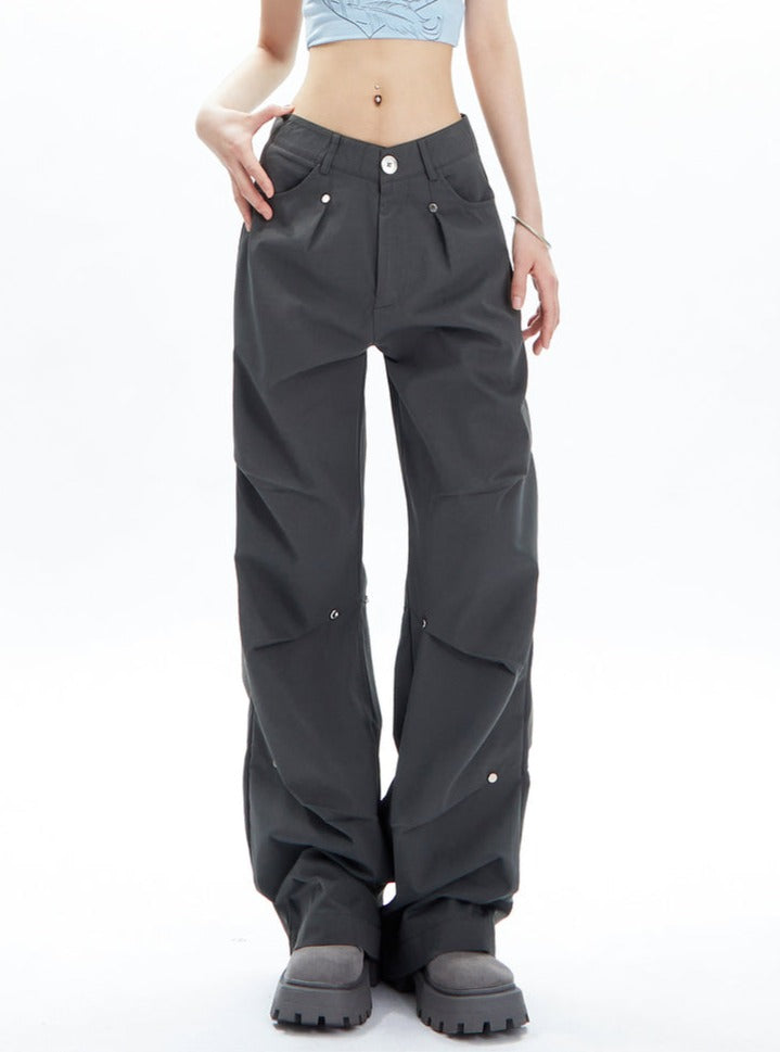 Charcoal Cargo-style Wide-leg Pants