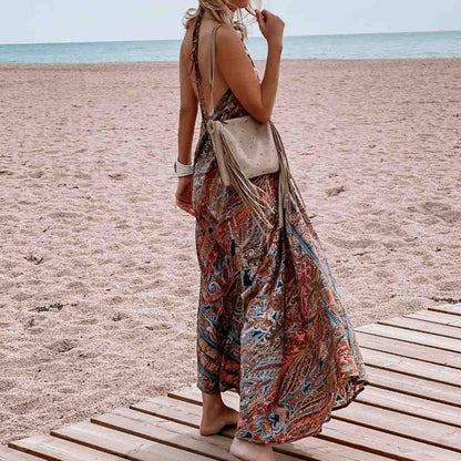 Clothing Spring Summer Arrival Printing V-neck Halter Maxi Dress