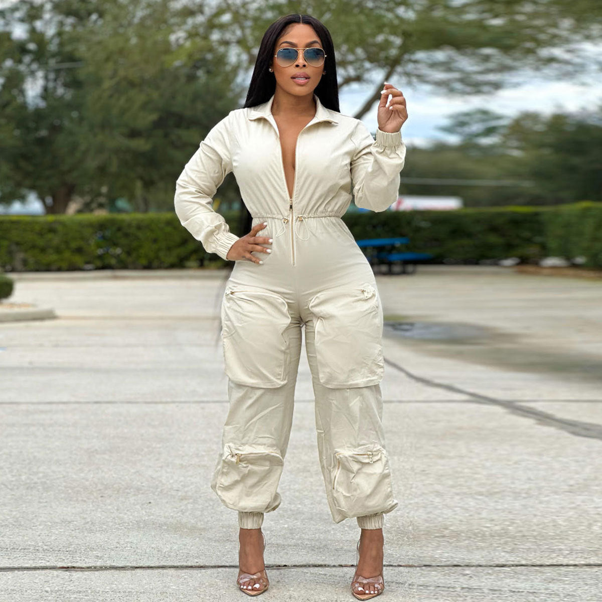 Arrival Waist Cargo Overalls Metal Zipper Bread Bag Trousers