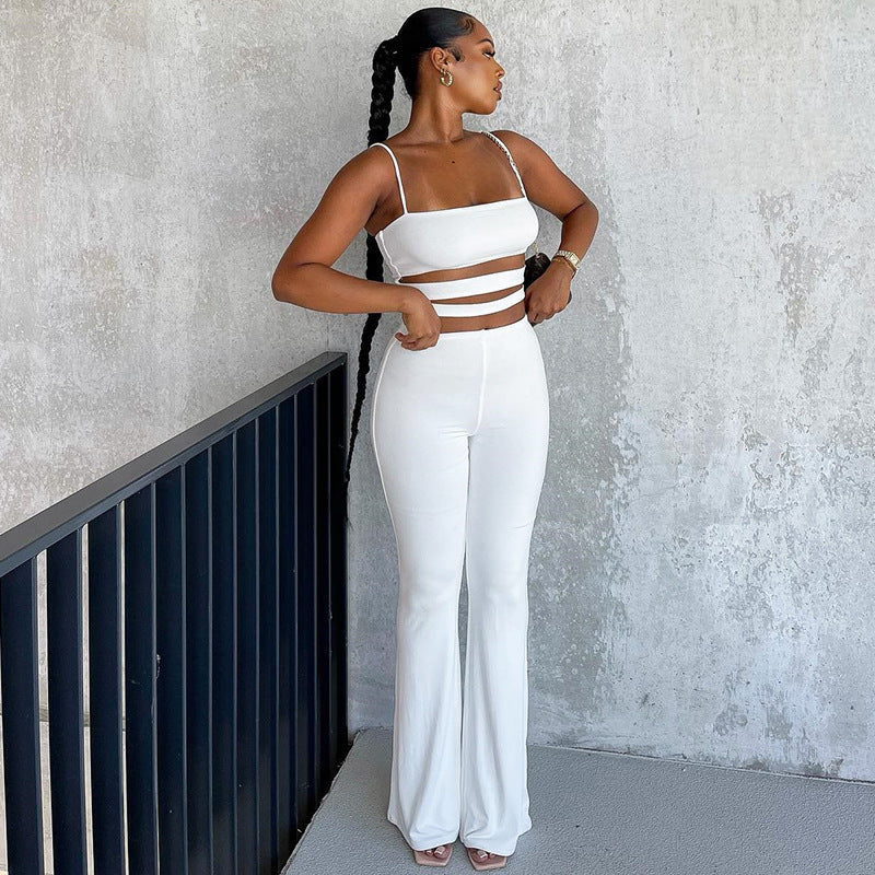 Autumn Winter Clothing Color Cutout Sling Vest Pants Body Hugging Suit