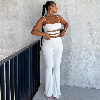 Autumn Winter Clothing Color Cutout Sling Vest Pants Body Hugging Suit