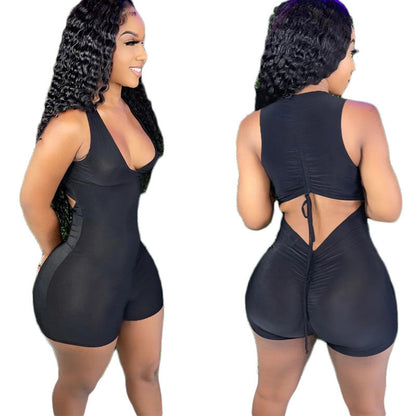 Clothing Vest Sleeveless Pleated Shorts Jumpsuit