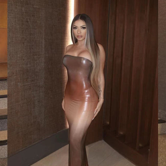 Autumn Tube Top Maxi Dress Nightclub Tight Fitting Cinched Hip Dress