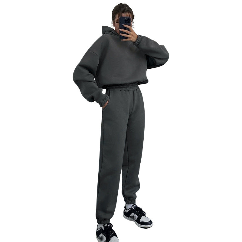 Autumn Winter Color Hooded Long Sleeve Sweater Clothing Trousers Suit