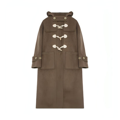 Winter Thicken College Style Hooded Mid-length Melton Wool Coat
