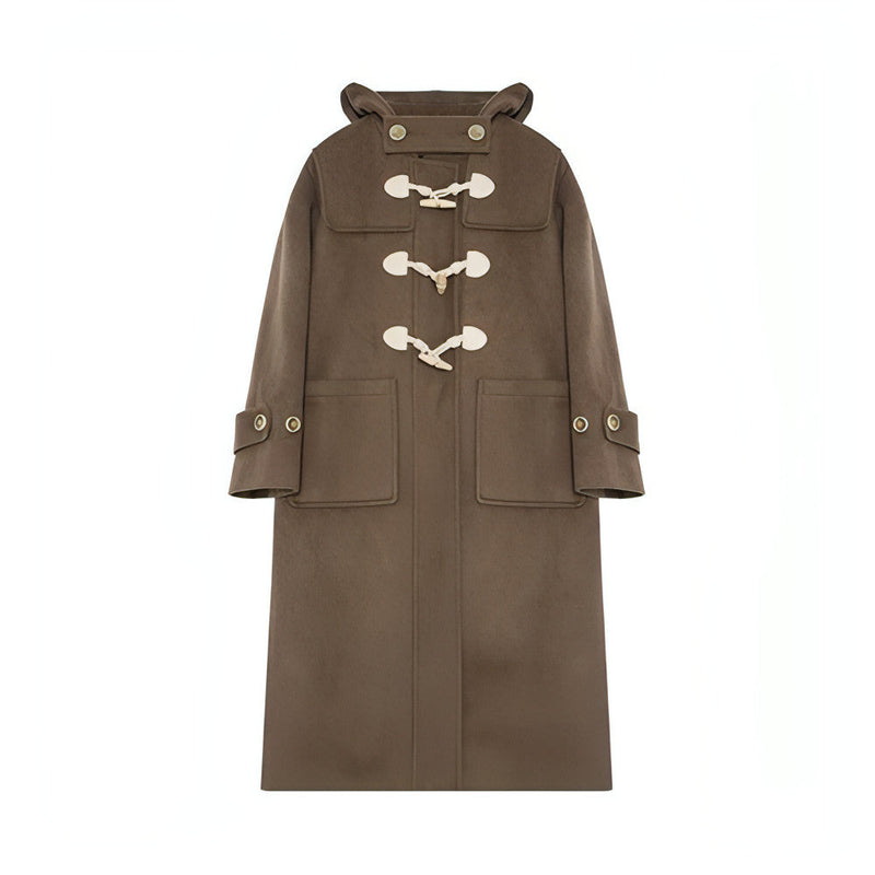 Winter Thicken College Style Hooded Mid-length Melton Wool Coat