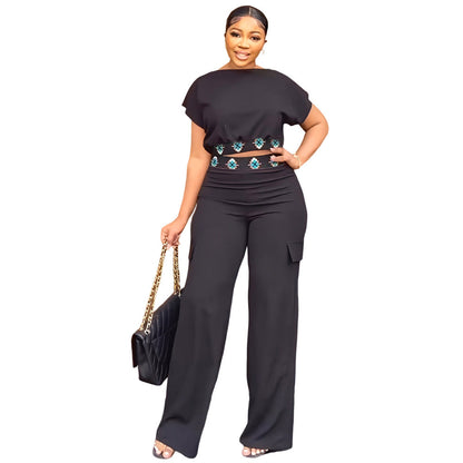 Short Sleeve Coat Summer Color All Matching Loose Straight Trousers Two Piece Set