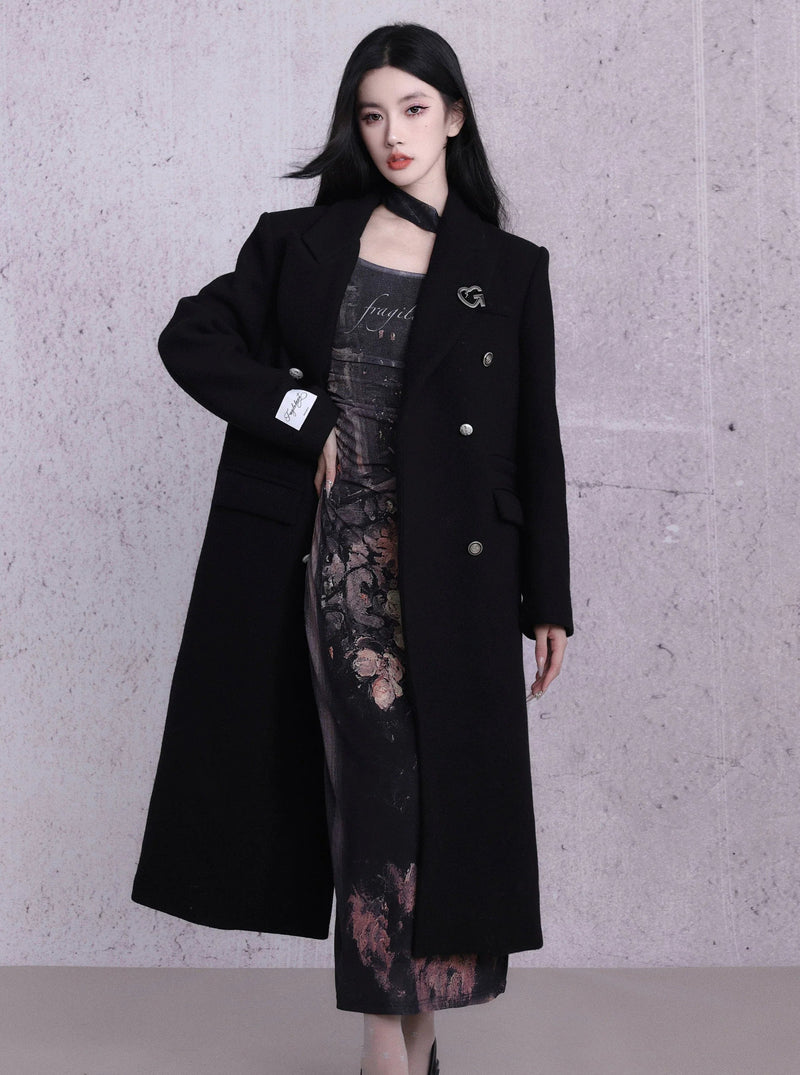 Enchanting Midnight Bloom Maxi Dress: Long-sleeve Bodycon With Print and Choker Detail