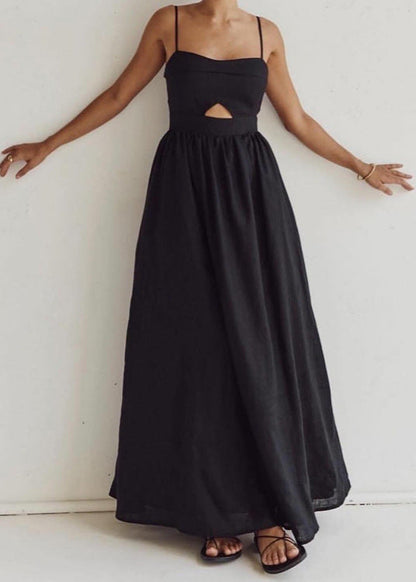 Lucera Cutout Maxi Dress - Black Linen Blend